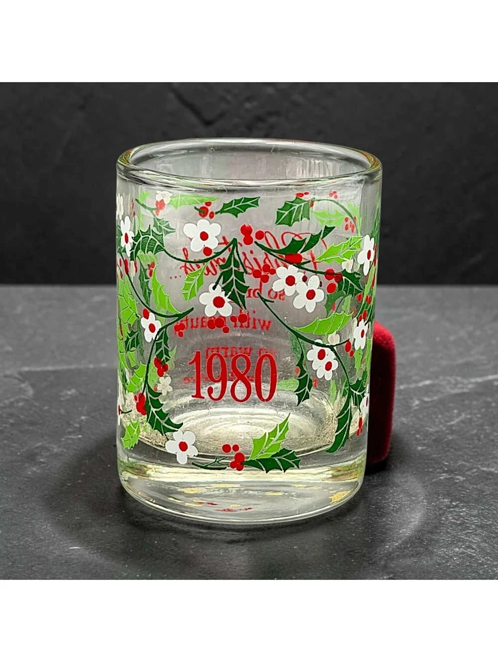 Vtg Christmas Glass Tumblers Set of 2 Snowman Holly 1980 Holiday Glasses 3